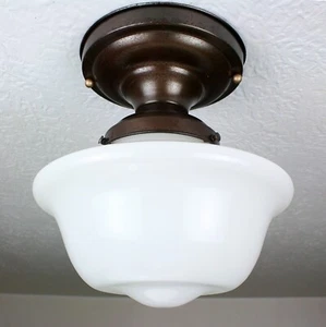Vintage 30's Milk Glass Art Deco School House Ceiling Light Fixture 2 Available - Picture 1 of 3