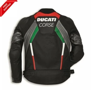 MEN DUCATI CORSE MOTOGP MOTORBIKE MOTORCYCLE COWHIDE LEATHER BIKER JACKET RACING - Picture 1 of 3