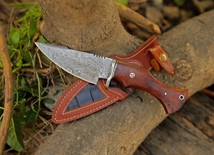 Custom Handmade Damascus Steel Bowie Hunting Knife Rose Wood Handle With Sheath - Picture 1 of 5