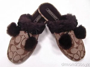 New NIB Coach Poppy Jayda Signature Fur Slippers Gift Khaki Brown Women's U.S. 5 - Picture 1 of 7