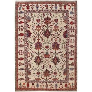Tree Design Kazak Oriental Carpet 6'7x9'10ft Afghan Traditional Beige Rug B30653 - Picture 1 of 8