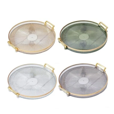 Multifunctional Plate Elegant Round Gold-Handled Storage Tray for Dessert - Image 1 of 4