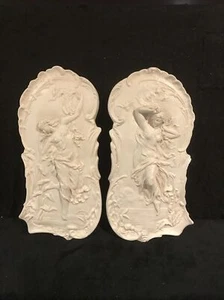 Pair of Plaster or chalk ware wall plaques depicting dancing figurines-806 - Picture 1 of 10