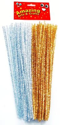Amazing Arts and Crafts Gold and Silver Tinsel Pipe Cleaners Stems 30cm 100 pcs