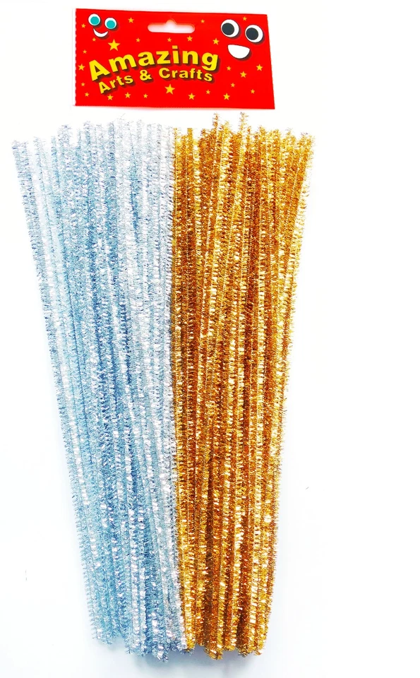Amazing Arts and Crafts Gold and Silver Tinsel Pipe Cleaners Stems 30cm 100 pcs