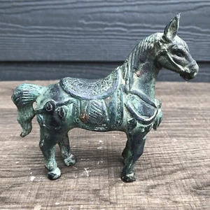 Chinese Tang Style Horse Solid Cast Iron Vintage War Horse 5” - Picture 1 of 10