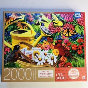 Milton Bradley Garden Friends 2000pc Puzzle Flowers Birds Butterflies Water can - Picture 1 of 11