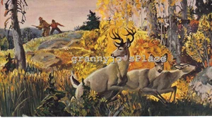 Litografía artística calendario de 1930, impresión CABEZA PARA MADERA #332 ciervos, cazadores - Imagen 1 de 1