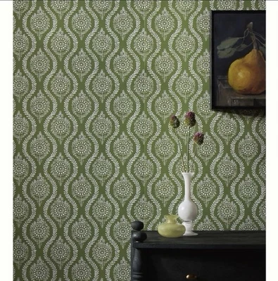 New Anthropologie Brunschwig & Fils Marindol Geometric Wallpaper Moss Green - Image 1 of 4