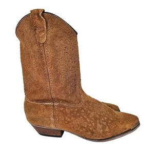 Vintage Abilene Suede Women's Western Booties Tan 6 New - Picture 1 of 11
