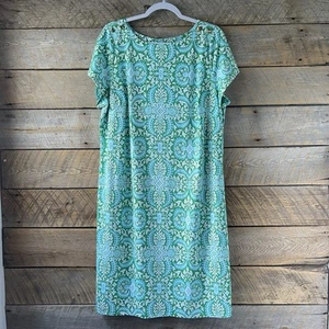 NWT TALBOTS Effortless Jersey Shift Dress Blue Green Royal Medallion Size 1X - Picture 1 of 11