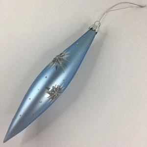 Hellblau Silber Glitzer Stern Träne Glas Weihnachtsschmuck Slowakei Winter - Bild 1 von 24