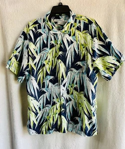 Tommy Bahama Button Down Shirt Men’s Size L Blue Green Leaf Print 100% Linen - Picture 1 of 8