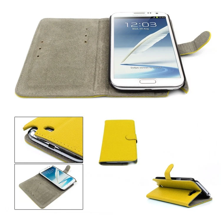 WALLET CASE COVER FLIP STAND POUCH PU LEATHER YELLOW GALAXY NOTE II 2 - Image 1 of 1