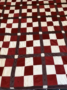 Vintage Velour-satin  nine patch multicolored quilt 77x77-cottage, Granny - Picture 1 of 12