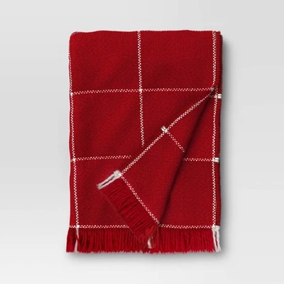 Threshold Woven Windowpane Fringe Throw Blanket 50" x 60" Red/Ivory #C757 - Image 1 of 4