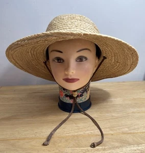 Scala Collection Straw Sun Hat UK S/M Wide Brim W/Adjustable Leather Chin Strap - Picture 1 of 18
