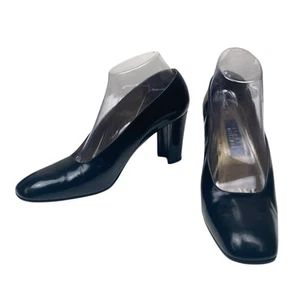 Stuart Weitzman 90s Black Leather Heels 8W Square Toe Pumps Minimalist Work Shoe - Picture 1 of 12