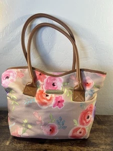 Tupperware Zip Top Insulated Large Tote Lunch Bag Brown Pink Purple Floral - Picture 1 of 14