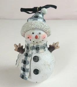 Vintage Glittery Snowman With Plaid Scarf & Hat 3.75" Christmas Ornament - Picture 1 of 6