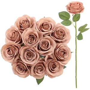12pcs Roses Artificial Flowers Dusty Rose Fake Flowers with Long Stems Silk F... - Picture 1 of 8