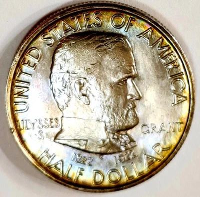 1922 Grant Half Dollar Natural Rainbow Color Toned Ch Gem BU - Image 1 of 2