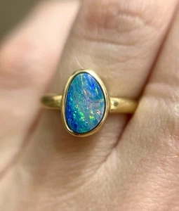 Anillo Danty Oro Amarillo 14k Australian Opex Ópalo Negro - Imagen 1 de 14