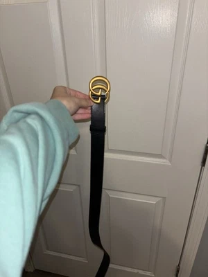 Gucci GG Marmont Thin Belt Style Number 414516 AP00T. Black Leather Gold Buckle - Image 1 of 3