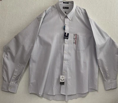 Camisa de vestir CHAPS abotonada para hombre NUEVA 18-18,5 36/37 larga Sl azul y beige a rayas Foto 1 de 4