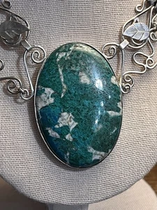 Artist Crafter 950 Silver & Chrysocolla In Quartz Necklace With Earrings  - Picture 1 of 23