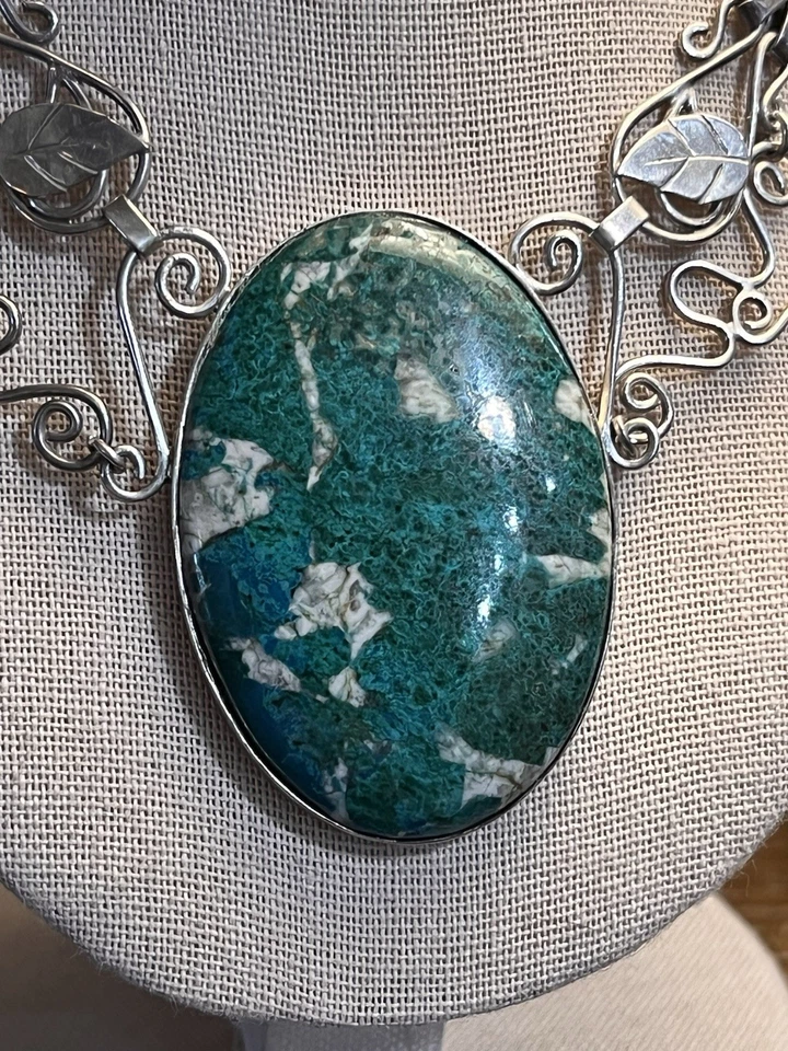 Artist Crafter 950 Silver & Chrysocolla In Quartz Necklace With Earrings  - Image 1 of 4