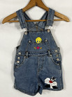 Vintage Looney Tunes Overalls Youth S 5T Shortalls 90s Tweety & Sylvester Denim