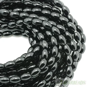 Natural Black Onyx Gemstone Rice Loose Spacer Beads 4mm 5mm 6mm 8mm 9mm 10mm 16" - Picture 1 of 9