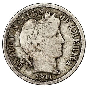 USA 1 One Dime 1911 D Denver Barber argent KM.113 Schön.120 monnaie américaine - Picture 1 of 2