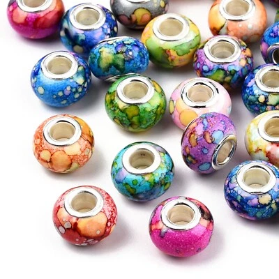 100Pcs Rondelle Opaque Two-Tone Large Hole Resin European Beads Crafts 14x9.5mm - Image 1 of 4