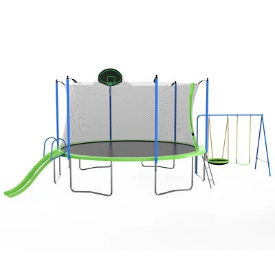 14FT Trampoline with Slide,Swings,Basketball Hoop,net and Ladder,Backyard - Image 1 of 4