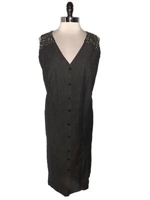 NEW DENIM & CO Plus Size 1X Jumper Dress Black Stretch Denim Corduroy Trim Midi - Image 1 of 4