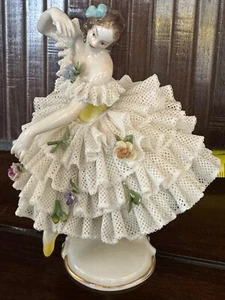 German Porcelain Figurine Dresden Lace Ballerina UnterWeissbach Antique Rare - Picture 1 of 11