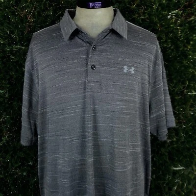 Under Armour Polo Shirt Mens XL Gray Stripe heatgear Gofl Performance - Image 1 of 4