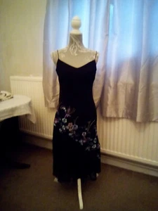 Debenhams LBD women's Pure silk Strappy dress black embroidered size 12 - Picture 1 of 8