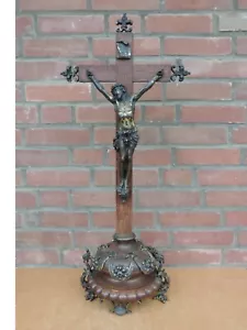ALTARKREUZ STANDKREUZ KRUZIFIX 90CM. HOLZ BRONZE ANTIK SAKRAL KIRCHE 19Jh. - Bild 1 von 12