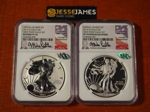 2013 W REVERSE PROOF SILVER EAGLE NGC PF70 ENHANCED SP70 CASTLE WEST POINT SET - Picture 1 of 6