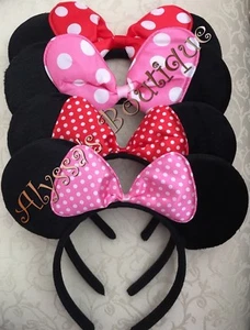 *4* Minnie Mouse Ears Headband Plush Pink Red Small And Big White Polka Dots Mix - Picture 1 of 1