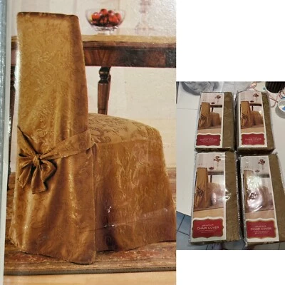 4 nuevas fundas altas de colección para silla de comedor con pergamino dorado de chenilla damasco Foto 1 de 4