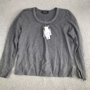 Jones Wear Shirt Women's Petite XL Gray Long Sleeve Round Neck Blouse NWT Casual - Picture 1 of 18