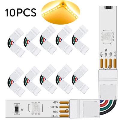 10Pcs L-Shape 4-Pin LED Connectors for 5050/2835 RGB LED Strip Light Tape 10mm - Image 1 of 4