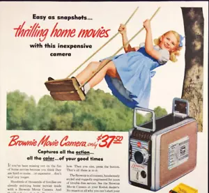 Pubblicità stampa vintage Kodak Brownie 1955 cinepresa giovane ragazza albero altalena - Foto 1 di 7