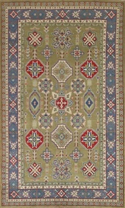Grün/Blau Geometrisch Kasak Vorleger 6x10 Handgeknüpft Wolle - Bild 1 von 12