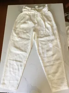 Calvin Klein Ivory Cream Women’s Linen Blend High Waist Cropped Pants Size 12 - Picture 1 of 17