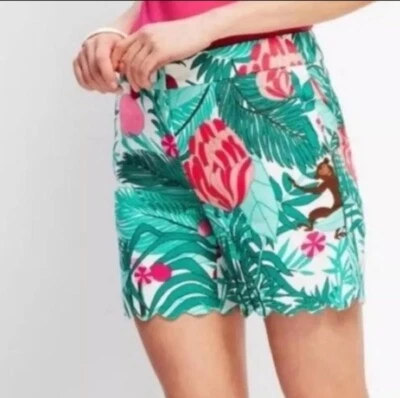 Pantalones Cortos Talbots Para Mujer 16 Tropical Verde Floral Selva Mono Festoneado Foto 1 de 4